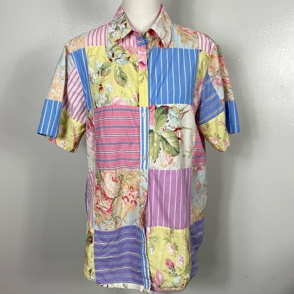 LRL Vintage floral patchwork button down shirt - Picture 1 of 9